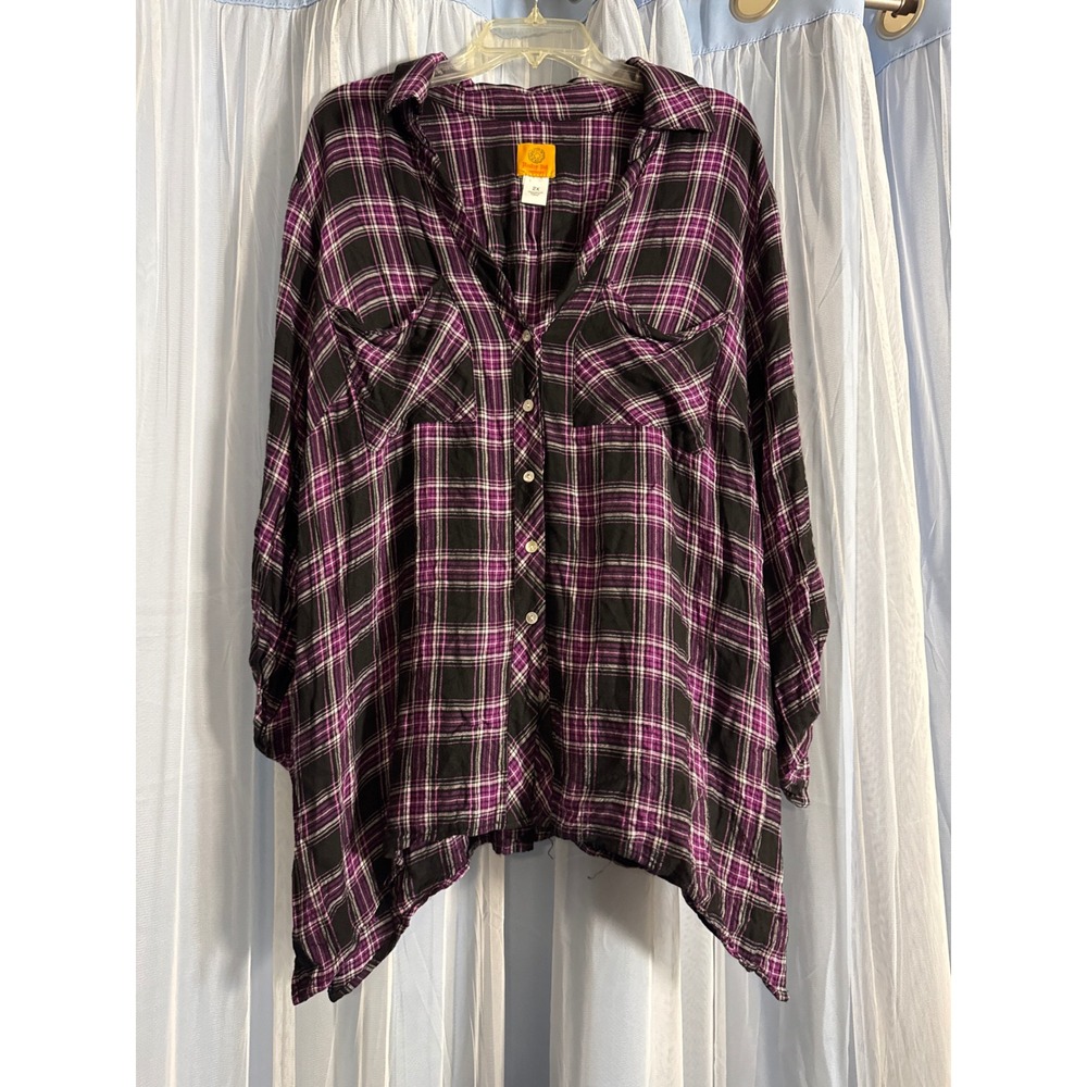 Ruby Rd.‎ Top Women 2X Plaid Purple Button Down EUC